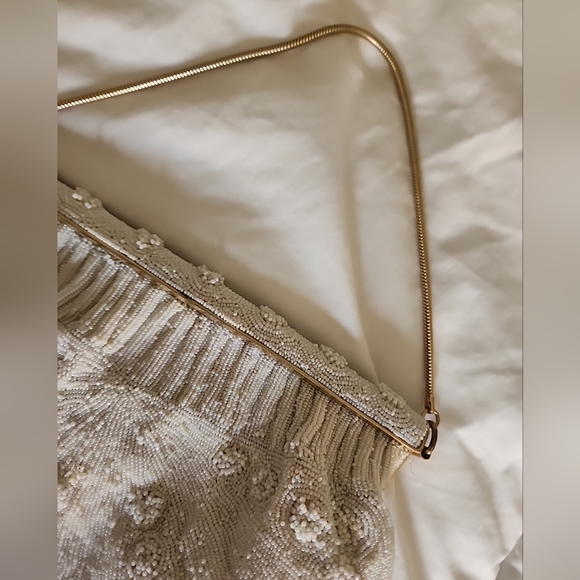 Morabito Vintage glass micro beaded Bag Lined in red Silk. Made In France. - Picture 9 of 16